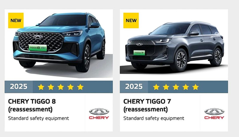 Sécurité 5 étoiles pour les Chery Tiggo 7 et Tiggo 8 